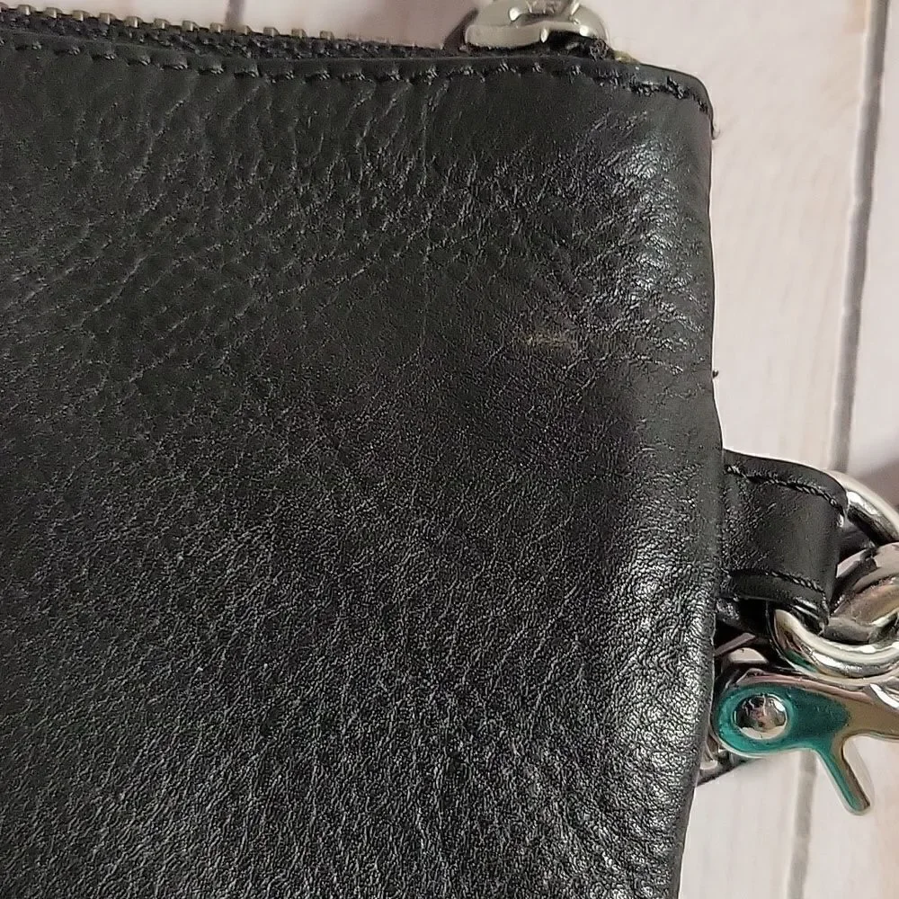 DAY & MOOD PINE CLUTCH BLACK DISTRESSED LEATHER CLUTCH WRISTLET BAG